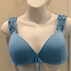 Blue Women's Bikini Top with Decorative Straps